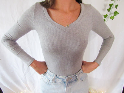 Grey Ribbed Long Sleeve