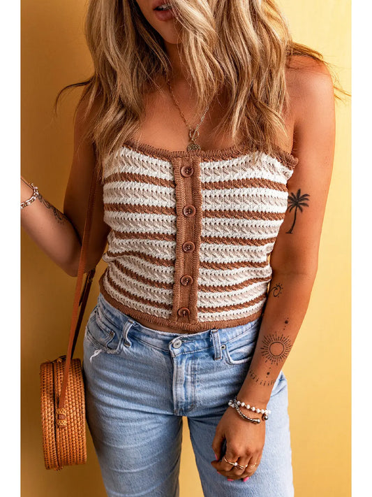Chestnut Knitted Button Up Tank